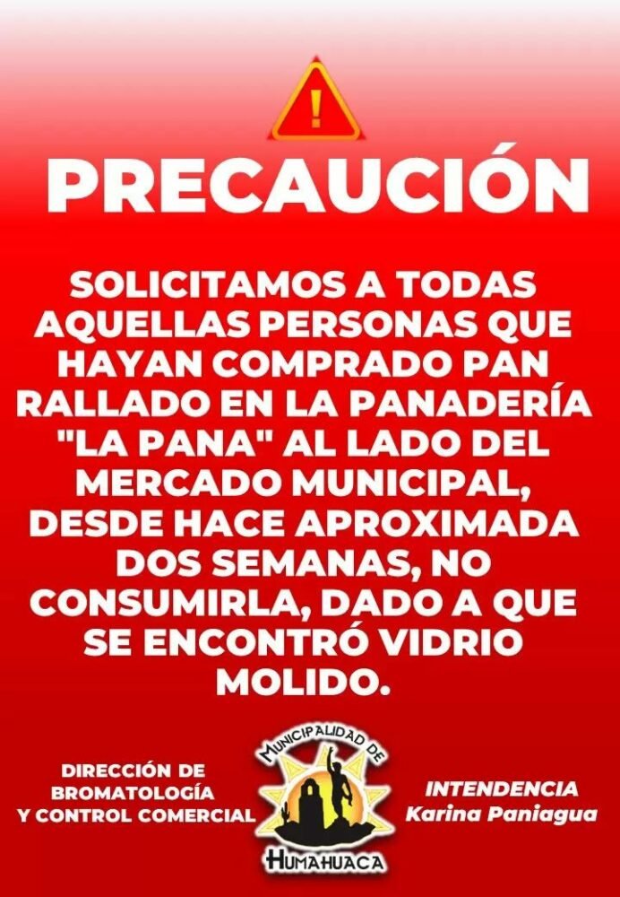 Alerta en Humahuaca: encontraron pan rallado con vidrio molido y piden no consumirlo
