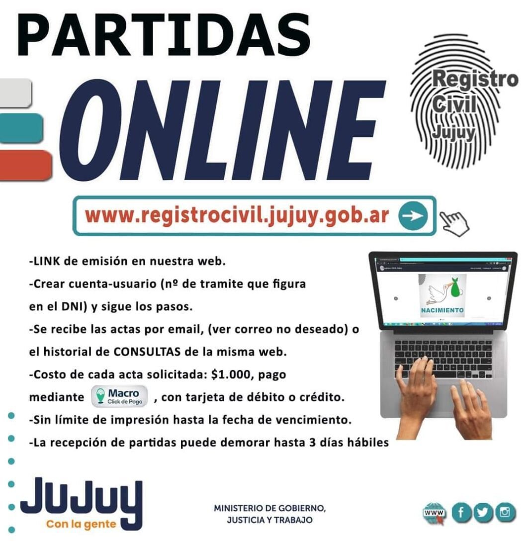 Registro Civil de la Provincia de Jujuy tramites online